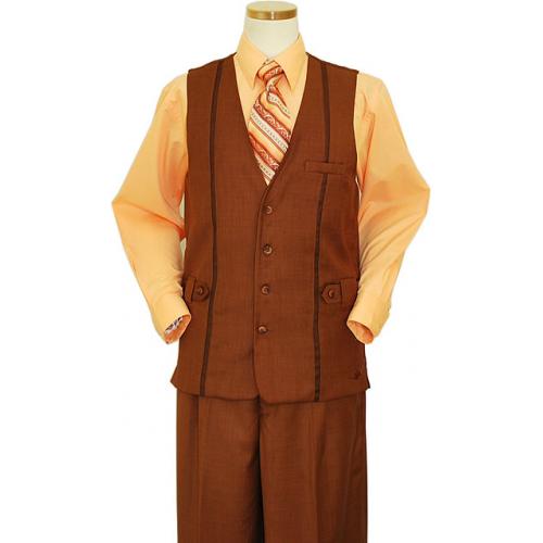 Steve Harvey Spice Vertical Contrast Trim 2 Pc Vested Outfit # 1017V
